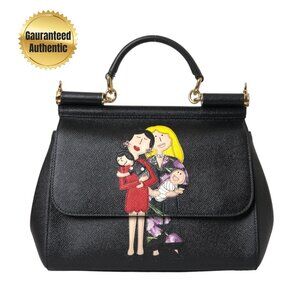 Dolce & Gabbana Black Leather #DGFamily Patch Top Handle Bag